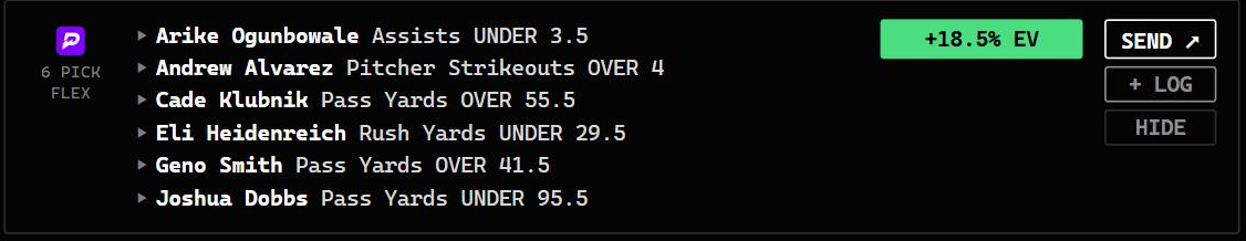 Slip Gen 6-pick flex, +18.5% EV at print, graded 6 of 6