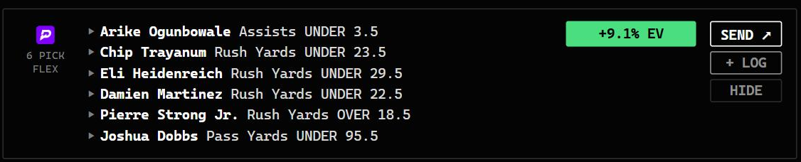 Slip Gen 6-pick flex, +9.1% EV at print, graded 6 of 6