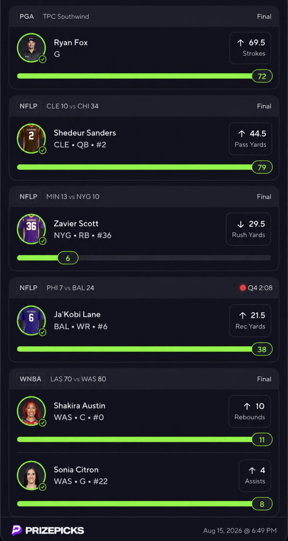 Six-pick flex win, Aug 15